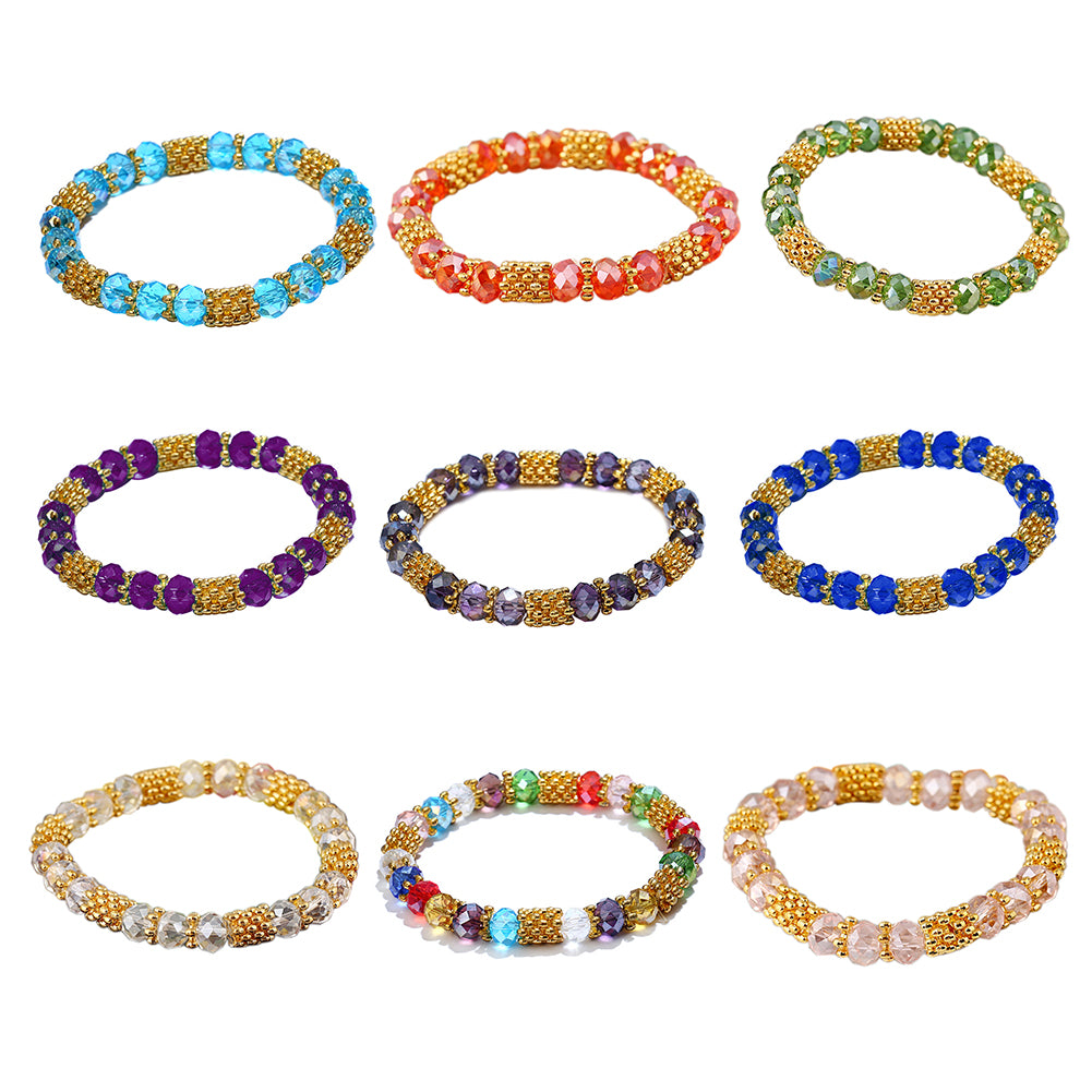 Fashion Elegant Faux Crystal Alloy Elastic Beaded Bracelet Women Jewelry Gift