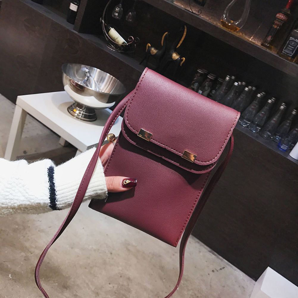 Fashion Women Solid Color Double Layer Faux Leather Rectangle Crossbody Bag