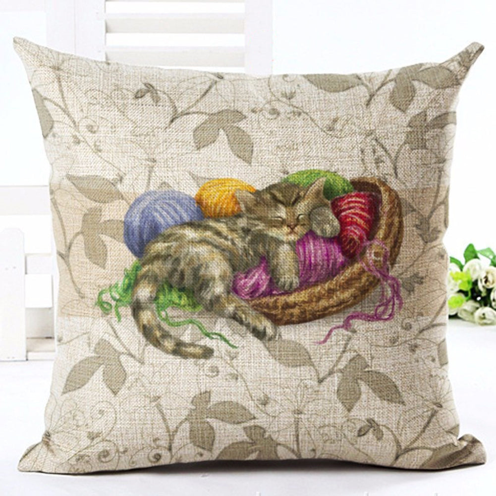 Cat Dog Pattern Linen Throw Pillow Case Sofa Bed Home Car Decor Cushion Cover