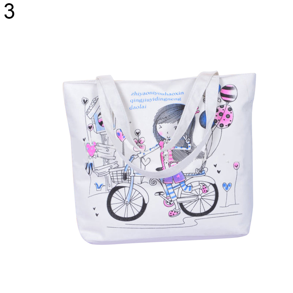 Casual Cartoon Printed Women Canvas Shopping Travel Shoulder Bag Tote Handbag