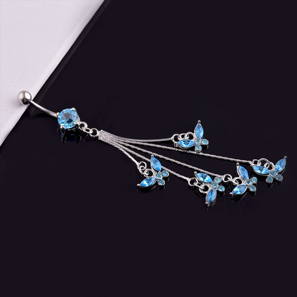 14G 316L Surgical Steel Sexy Butterfly Rhinestone Dangle Navel Belly Button Ring