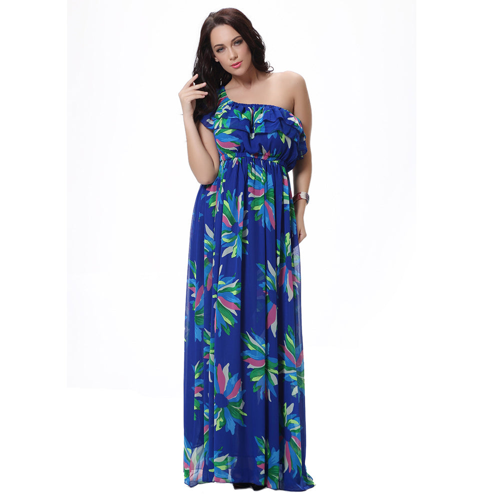 Women's Fashion Summer Chiffon Sleeveless Big Swing Floral Print Long Maxi Dress