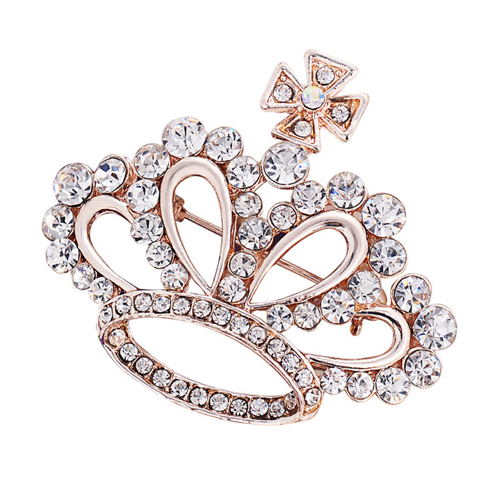 Shiny Rhinestone Crown Shape Fashion Women Brooch Pin Evening Party Jewelry Gift