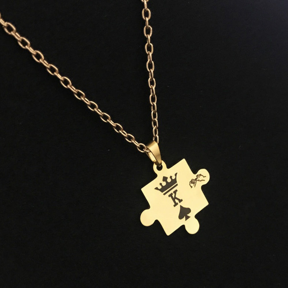 K Q Crown Puzzle Style Pendant Titanium Steel Couple Necklace Jewelry Gift