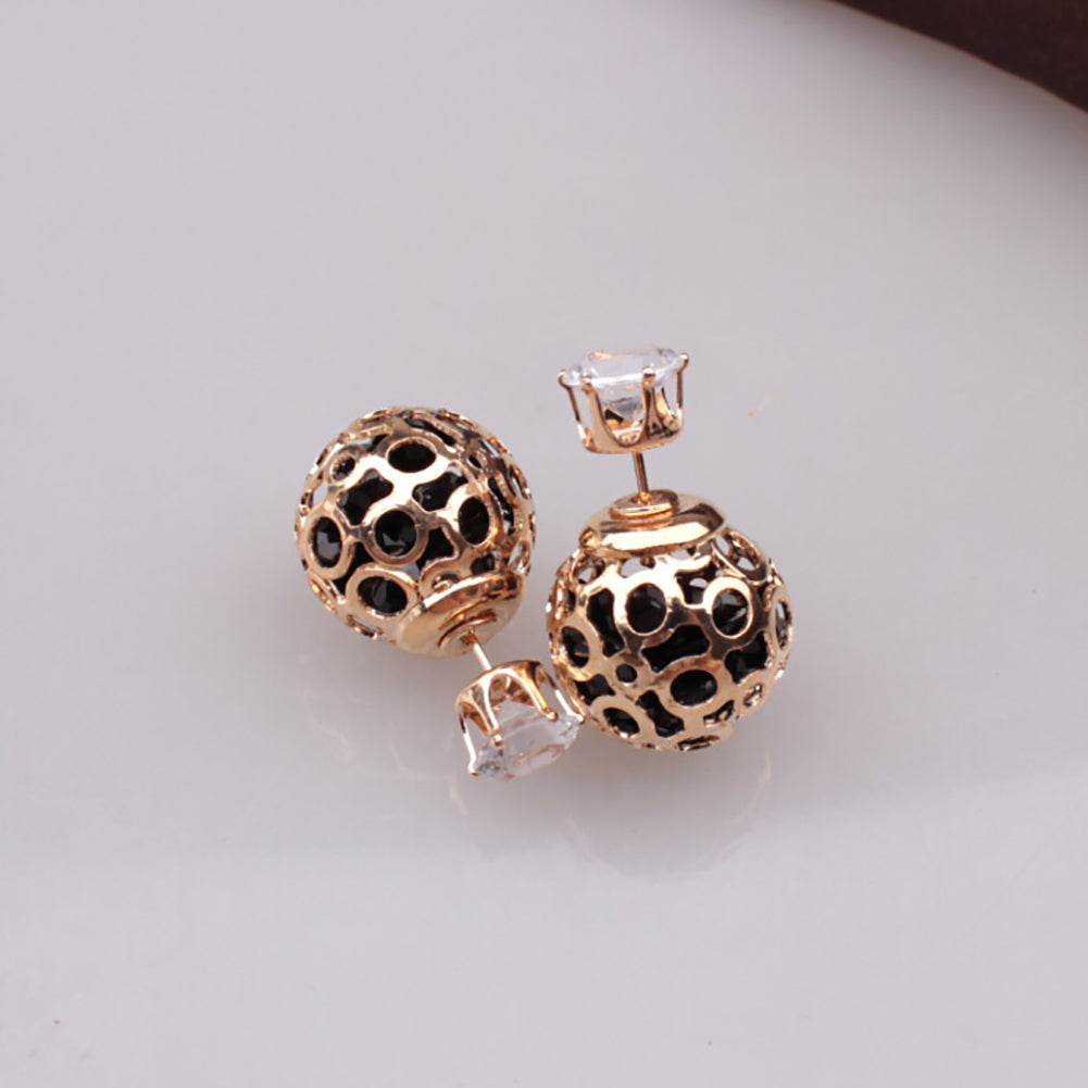Women Fashion Hollow Ball Ear Jackets Stud Earrings Double Side Piercing Jewelry