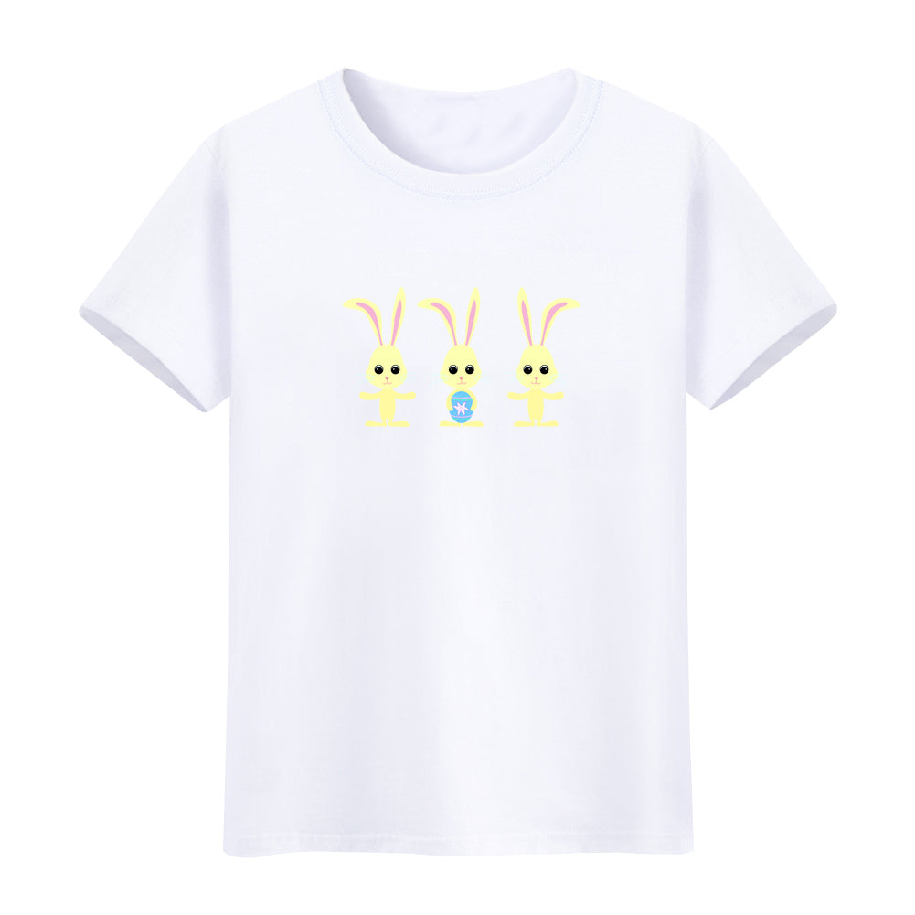 Cute Rabbit T-shirt Short Sleeve Crew Neck Cotton Summer Soft Casual Top Tee