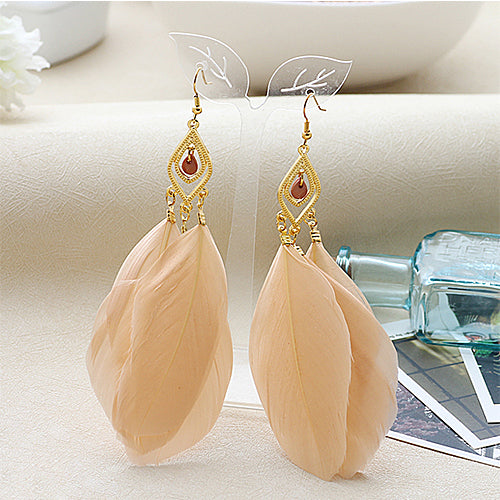 1 Pair Elegant Lady Feathers Dangle Hook Wedding Prom Party Earrings Gift