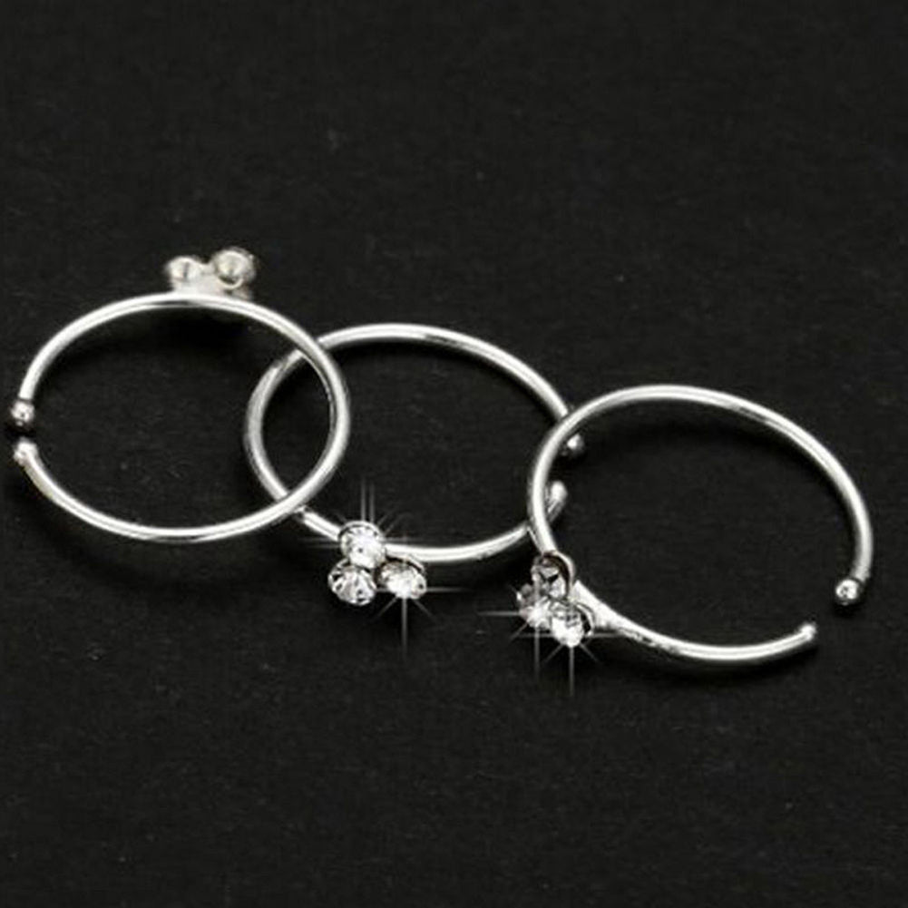 1Pc Surgical Steel Nose Ring Rhinestone Bone Stud Body Piercing Jewelry Gift