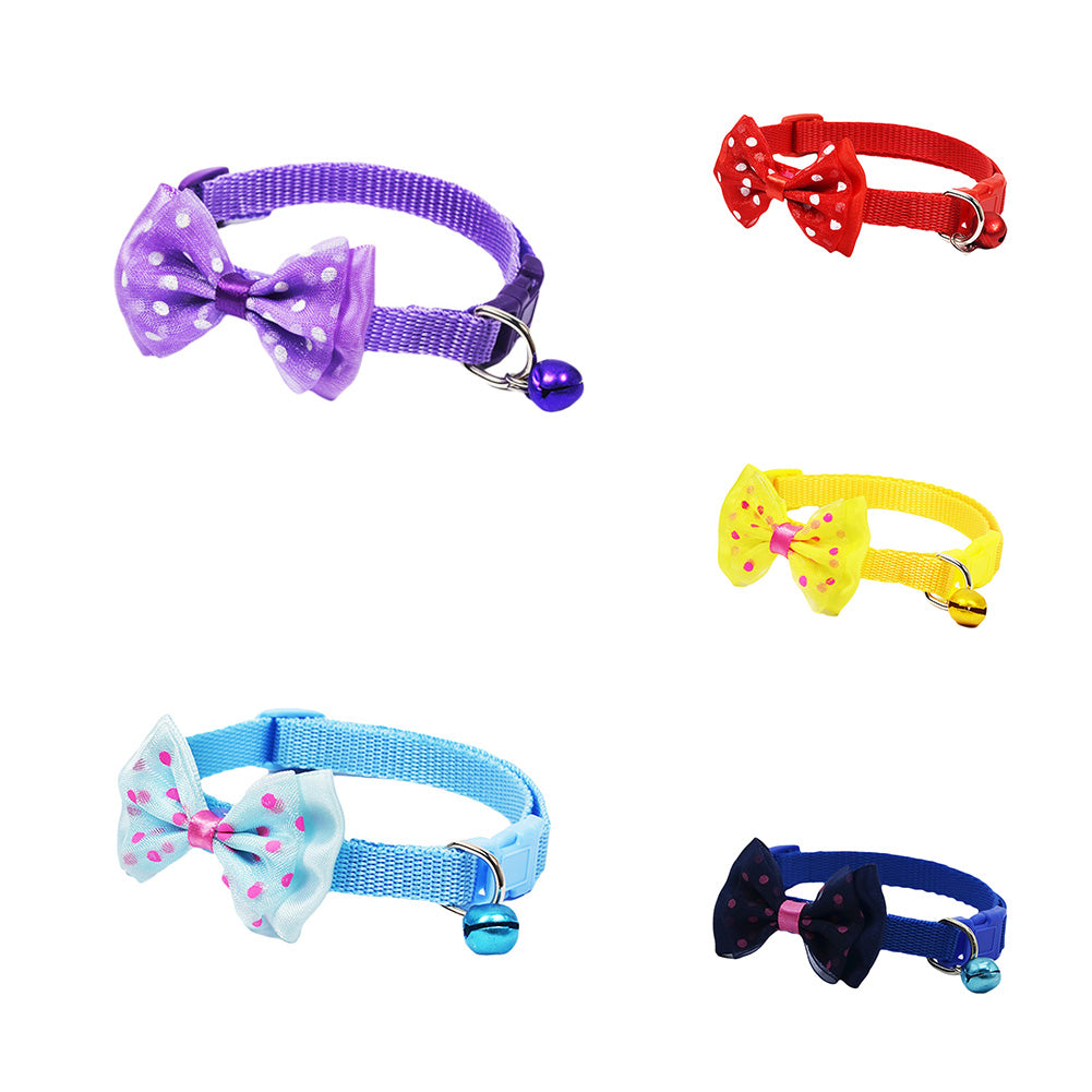 Cute Pet Cat Dog Puppy Adjustable Bowknot Bell Collar Party Necklace Neck Strap