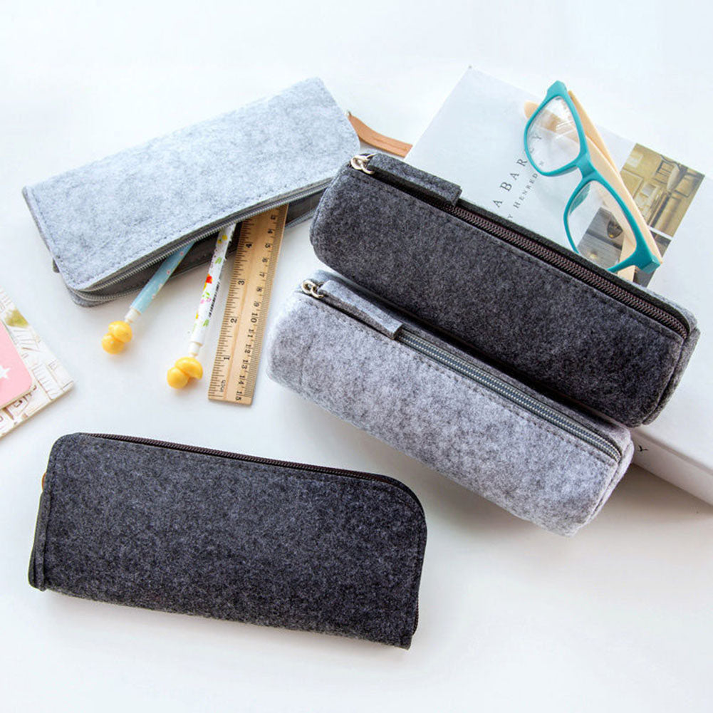 Felt Solid Color Simple Style Pencil Case Stationery Pouch Pen Bag Student Gift