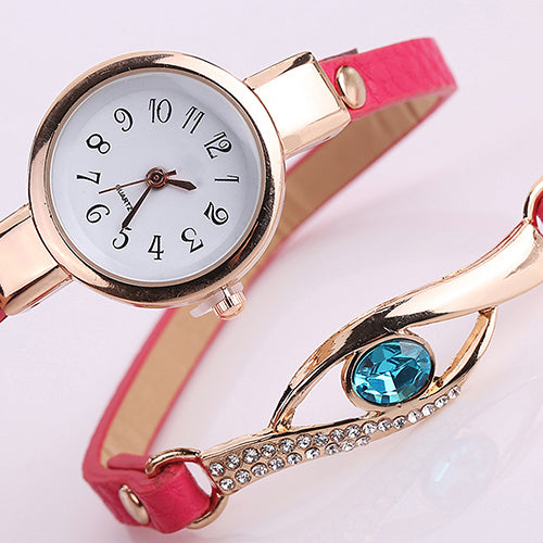 Lady Blue Eye Infinity Multilayer Faux Leather Charm Bracelet Quartz Wrist Watch