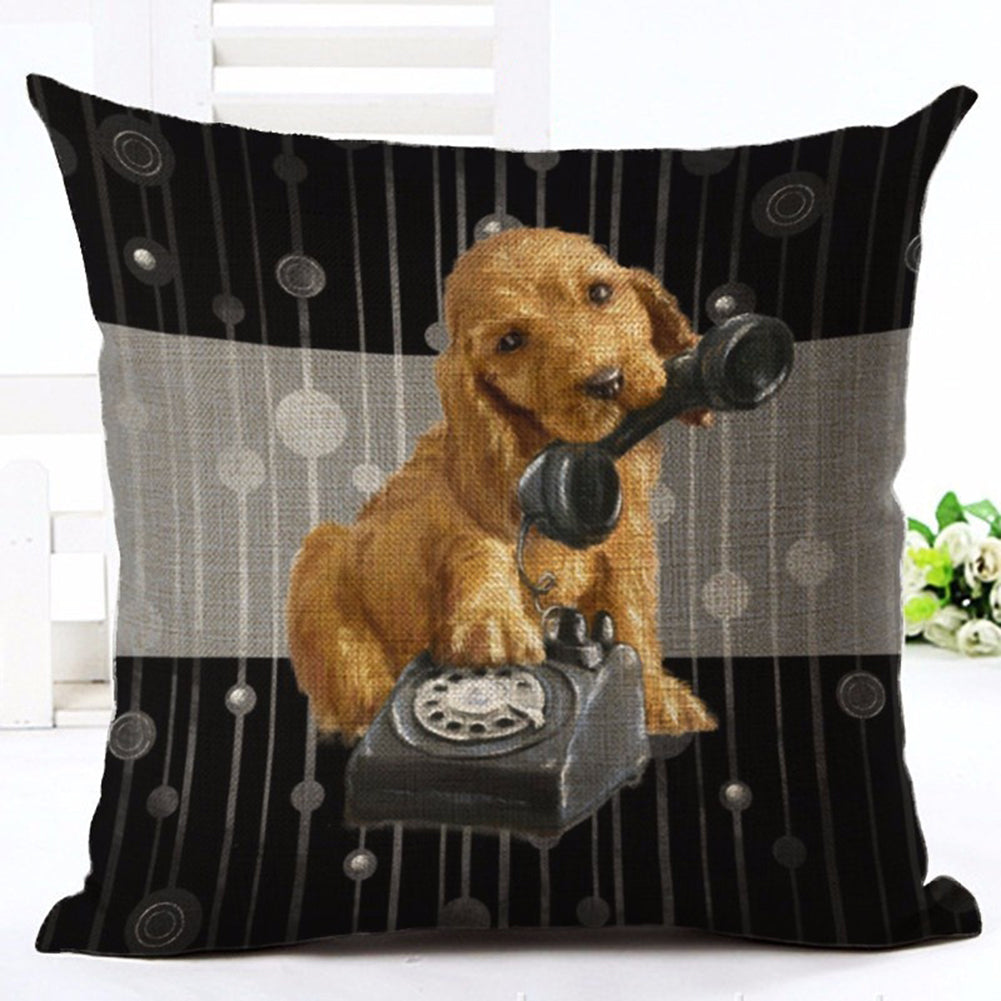 Cat Dog Pattern Linen Throw Pillow Case Sofa Bed Home Car Decor Cushion Cover