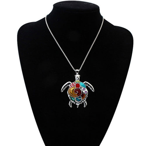 Multi-Color Tortoise Pendant Necklace Turtle Drop Hook Earrings Jewelry Set