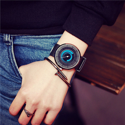 Unisex Fashion Creative Wheel Print Soft Silicone Band Round Dial Wrist Watch
