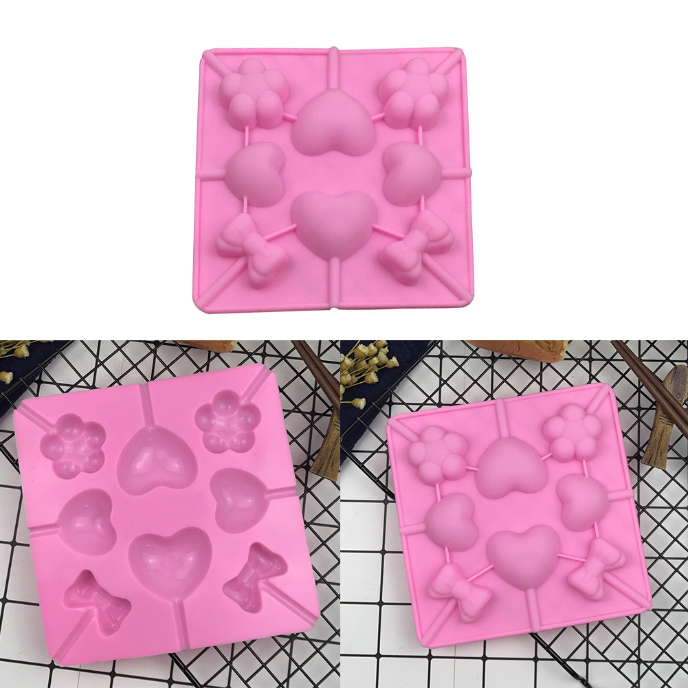 Heart Bowknot Flower DIY Lollipop Chocolate Candy Ice Lolly Silicone Baking Mold
