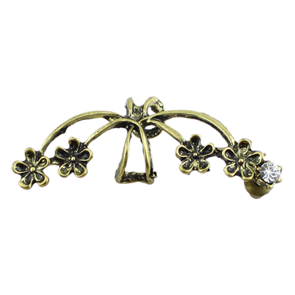 1Pc Women's Punk Vintage Bronze Tone Plum Flower Rhinestone Ear Cuff Earring