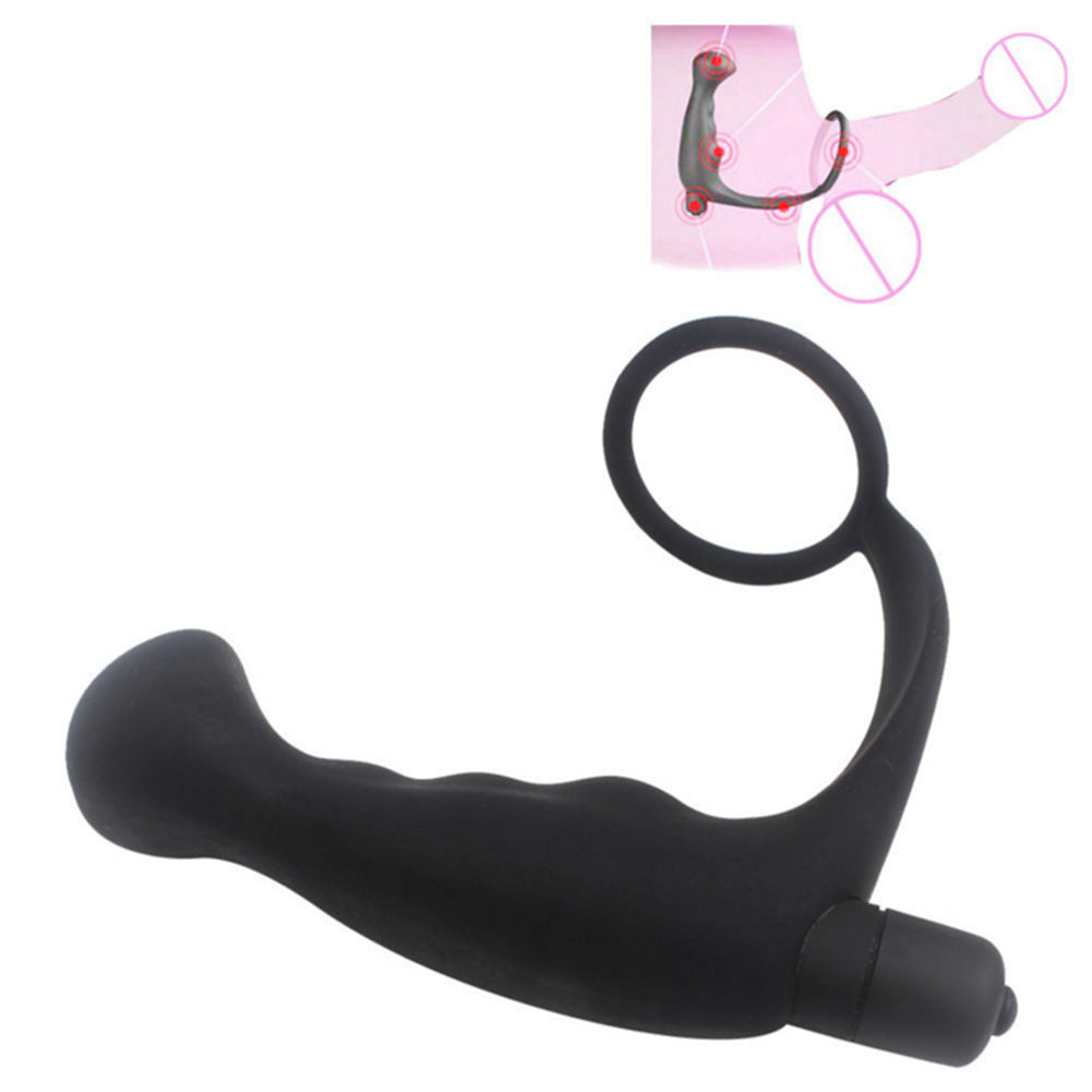 Men Silicone G-spot Vibration Penis Ring Anal Plug Massager Adult Sexual Toys