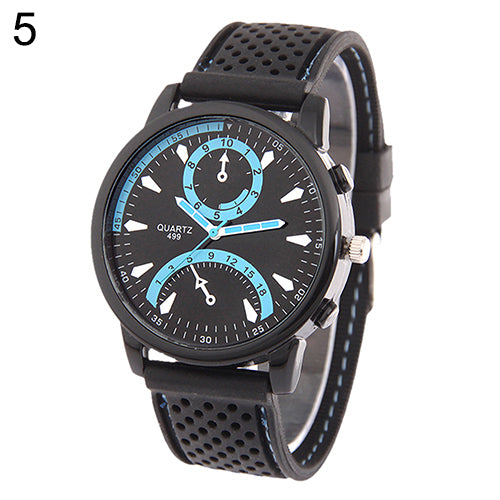 Men's Fashion Black Silicone Band Metal Case Analog Quartz Sports Wrist Watch