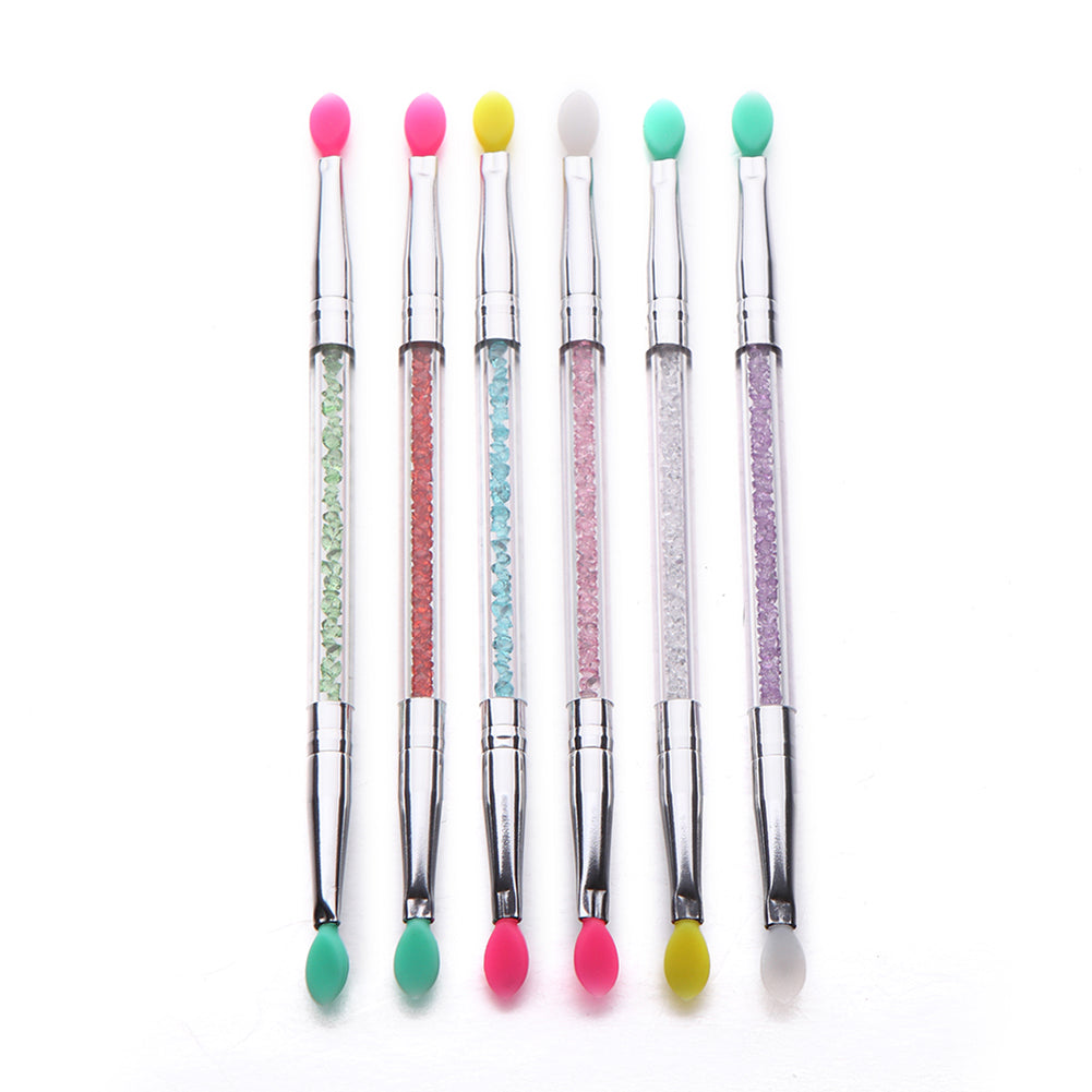 Double Ended Silicone Head Rhinestone Eyeshadow Eyebrow Lip Makeup Brush Tool