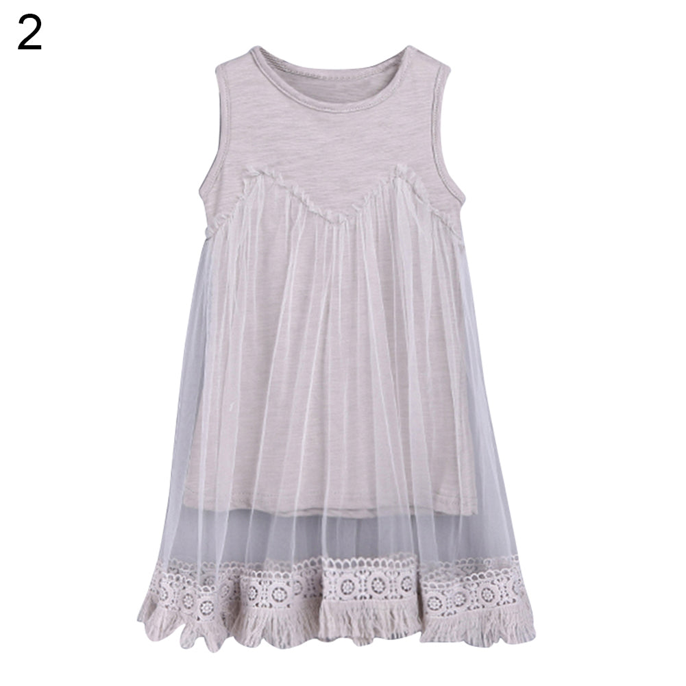 Kids Girls Fashion Summer Short Sleeve Cute Cat Bowknot Dress O-Neck Dress