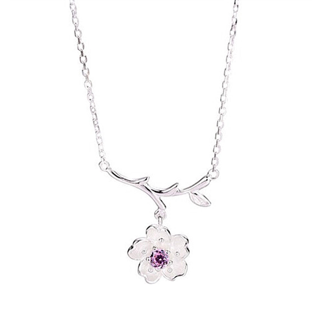 Cherry Blossoms Flower Tree Branches Pendant Necklace Women Elegant Jewelry