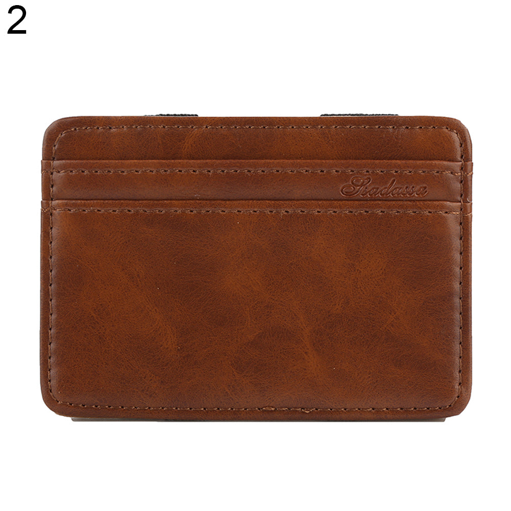 Men's Business Faux Leather Money Clip Card Holder Slim Bifold Magic Wallet
