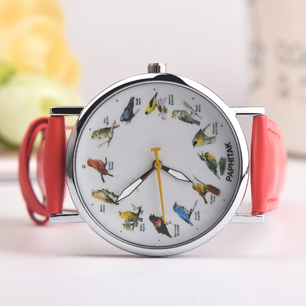 Fashion Birds Animal Round Dial Quartz Analog Women Date Shopping Wrist Watch