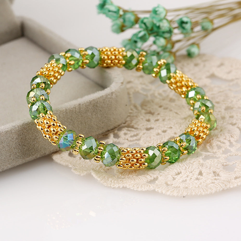 Fashion Elegant Faux Crystal Alloy Elastic Beaded Bracelet Women Jewelry Gift