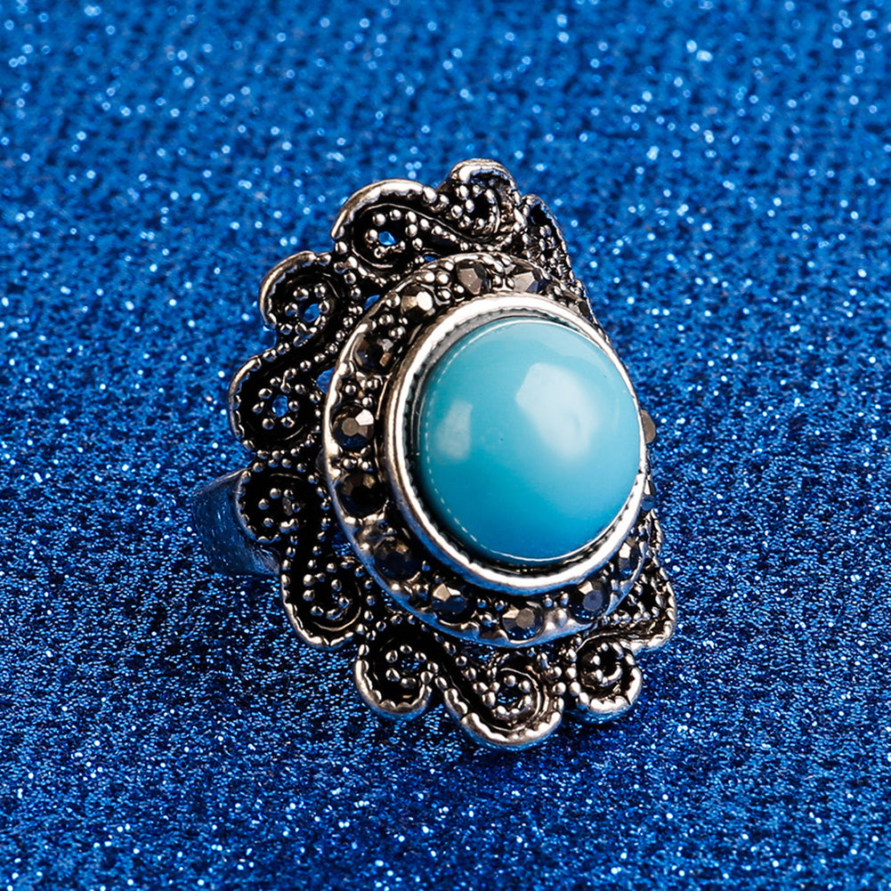 Retro Gothic Flower Hollow Engraving Alloy Finger Ring Men Women Jewelry Gift