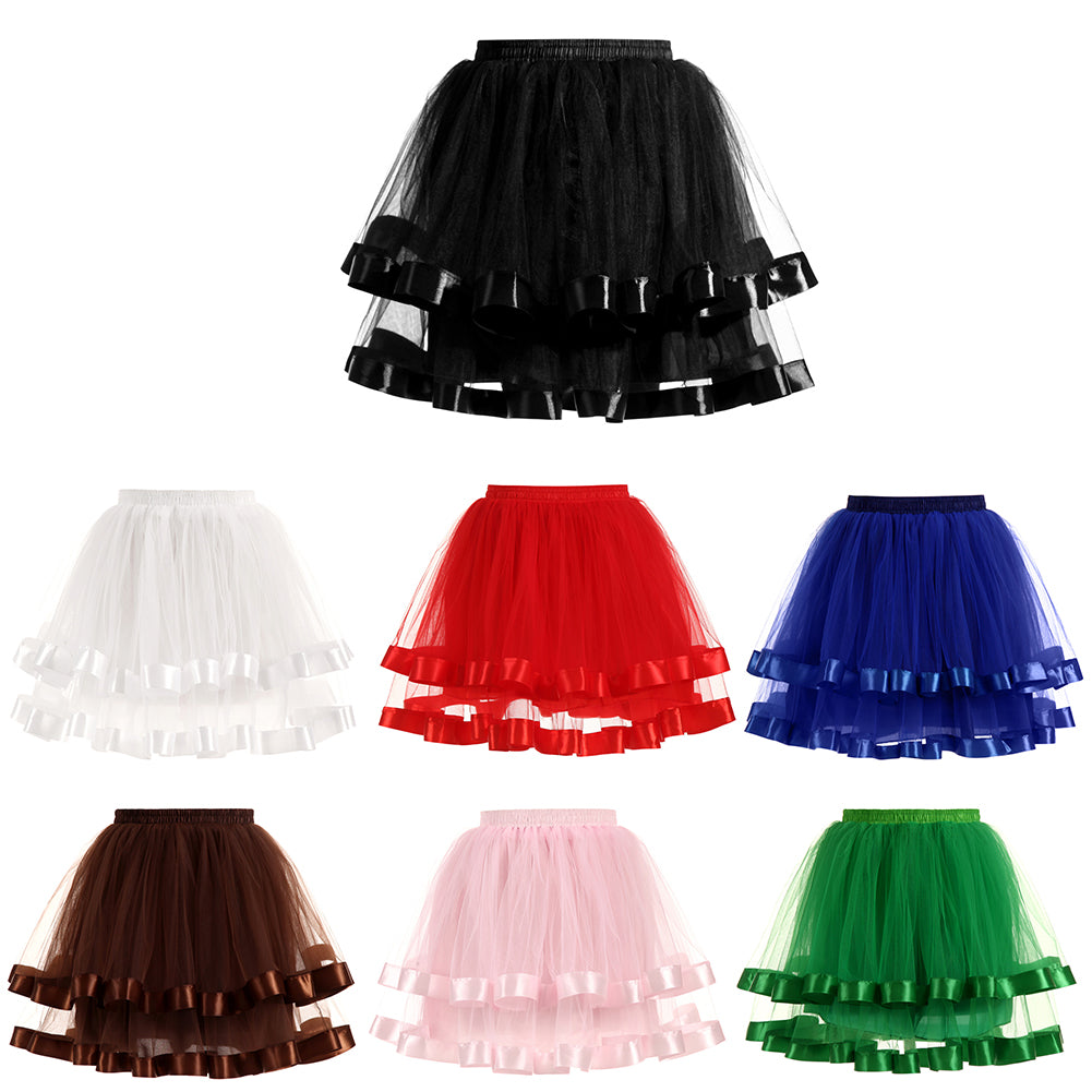 Women Double Layers Vintage Tutu Petticoat Gauze Skirt Prom Evening Party Dress