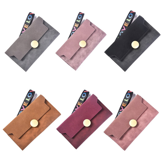 Fashion Matte Trifold Women Long Wallet Coin Purse Card Holder Hand Strap Clutch