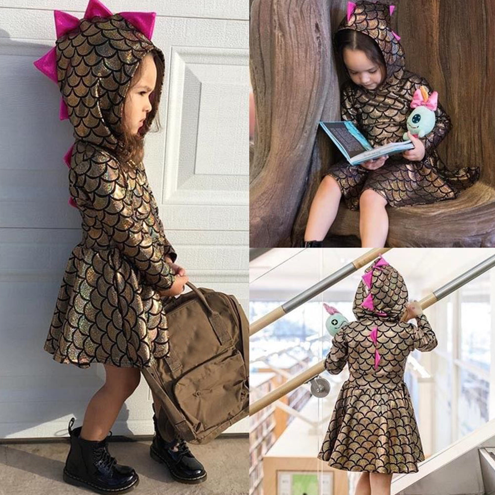 Lovely Dinosaur Baby Girls Hoodie Dress Toddler Cosplay Clothes Outfits Toddler