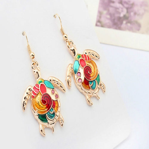 Multi-Color Tortoise Pendant Necklace Turtle Drop Hook Earrings Jewelry Set
