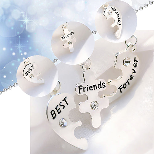 3Pcs Women's Best Friends Forever Split Heart Friendship Necklace Set Jewelry