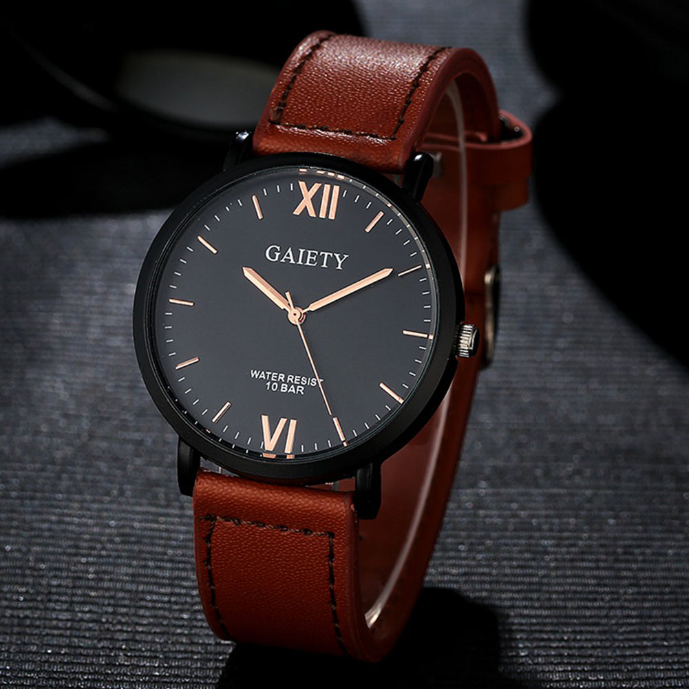 Men Fashion Casual Sport Roman Numerals Faux Leather Quartz Analog Wrist Watch
