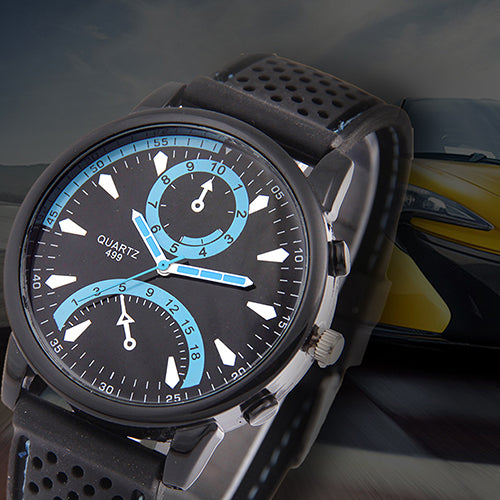 Men's Fashion Black Silicone Band Metal Case Analog Quartz Sports Wrist Watch