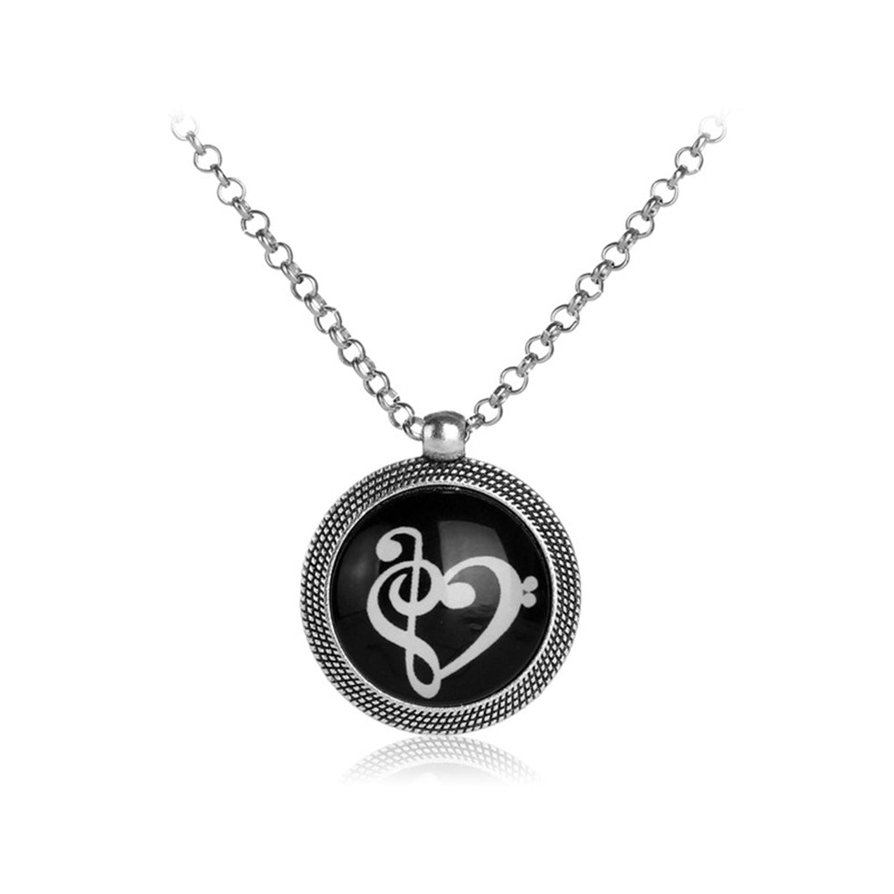 Fashion Luminous Musical Note Heart Women Round Pendant Necklace Party Jewelry