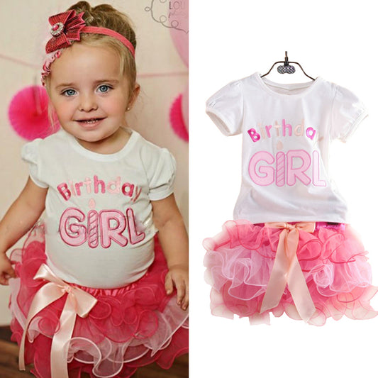 Cute Baby Girl Newborn Birthday Letter Print Bowknot Layer Tutu Skirt Outfit Set