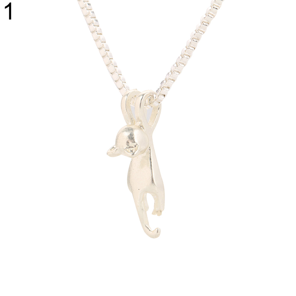 Women 925 Sterling Silver Lovely Jumping Cat Pendant Charm Necklace Jewelry