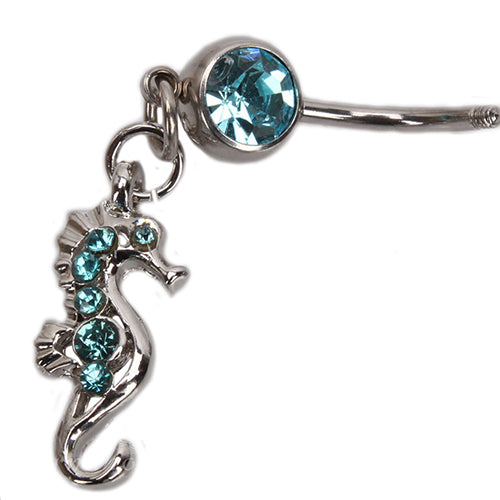 Seahorse Shape Blue Rhinestone Navel Belly Button Ring Body Piercing Jewelry