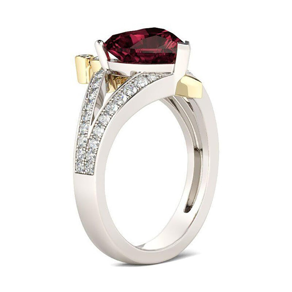 Women Fashion Love Heart Faux Ruby Rhinestone Inlaid Hollow Party Finger Ring