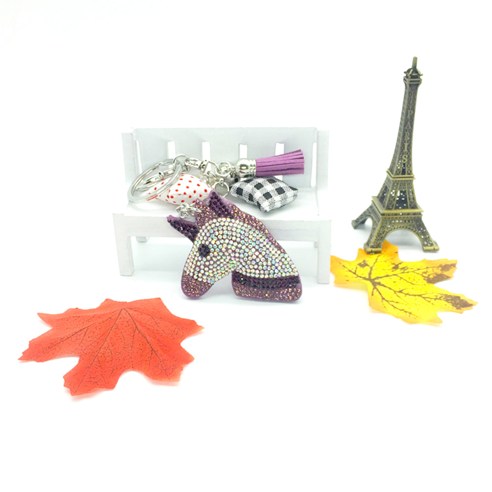 Cute Rhinestone Inlaid Unicorn Tassel Charm Key Chain Handbag Pendant Keyring
