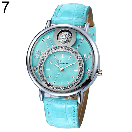 Women's Luxury Rhinestone Round Dial Faux Leather Strap Quartz Wrist Watch