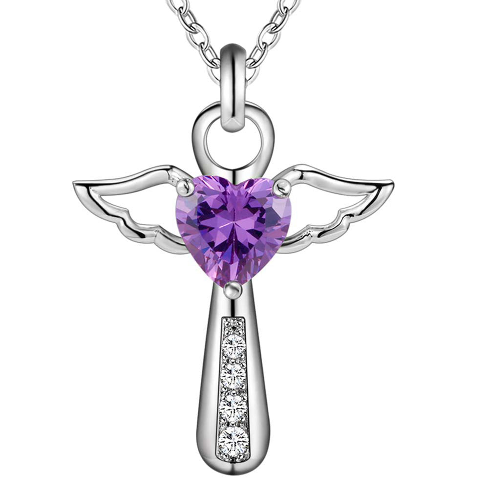 Jesus Cross Love Angel Heart Wing Silver Plated Pendant Necklace Women Girl Gift
