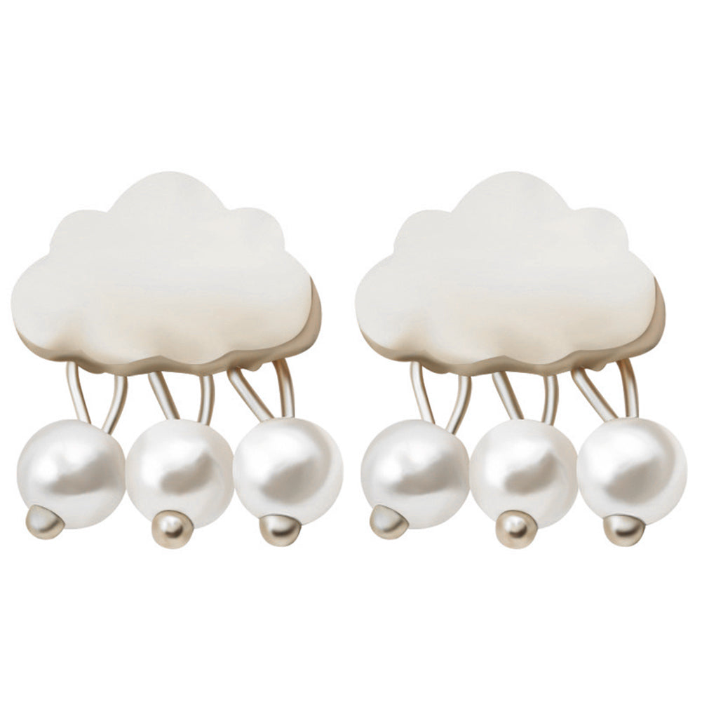 Fashion Women Cloud Raindrop Ear Studs Faux Pearl Earrings Birthday Party Gift