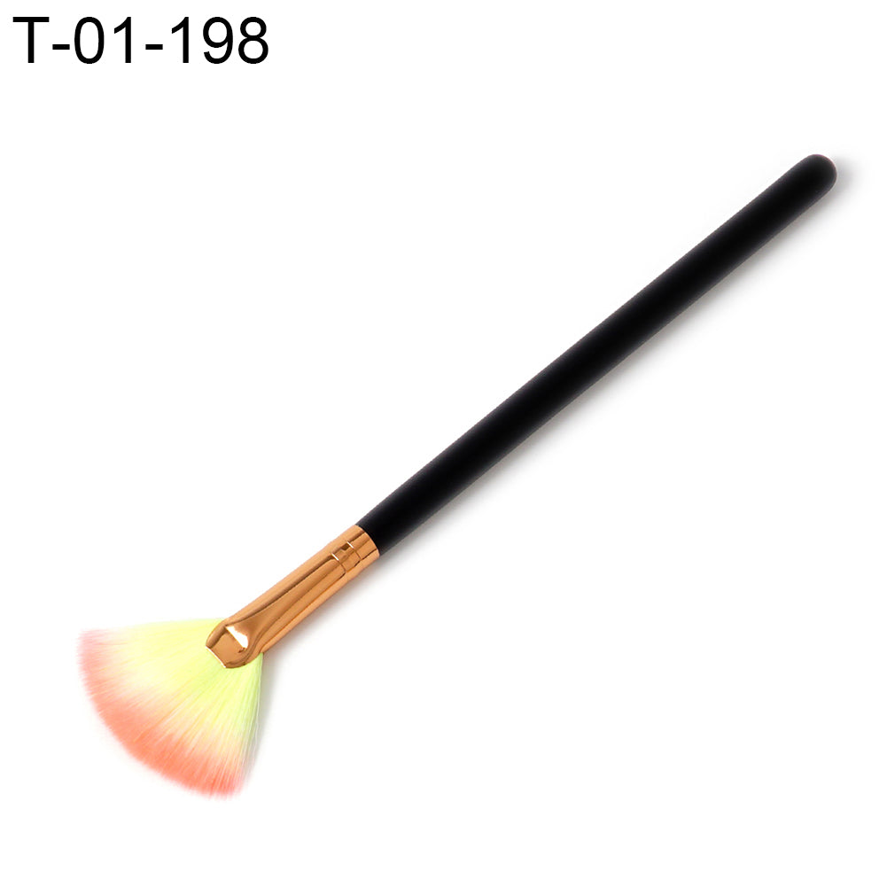 Portable Fan Shape Wood Handle Brush Powder Foundation Women Beauty Makeup Tool