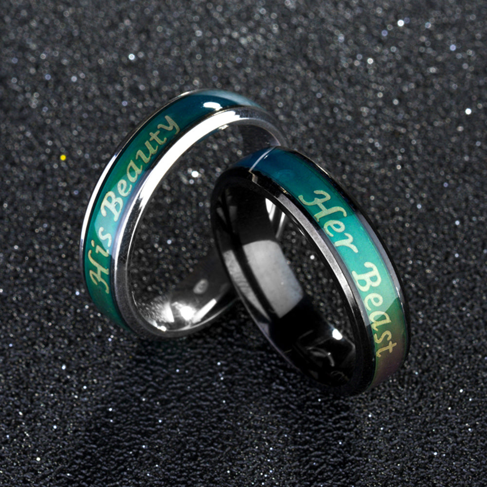 Her Beast His Beauty Titanium Steel Color Changing Jewelry Finger Couple Ring