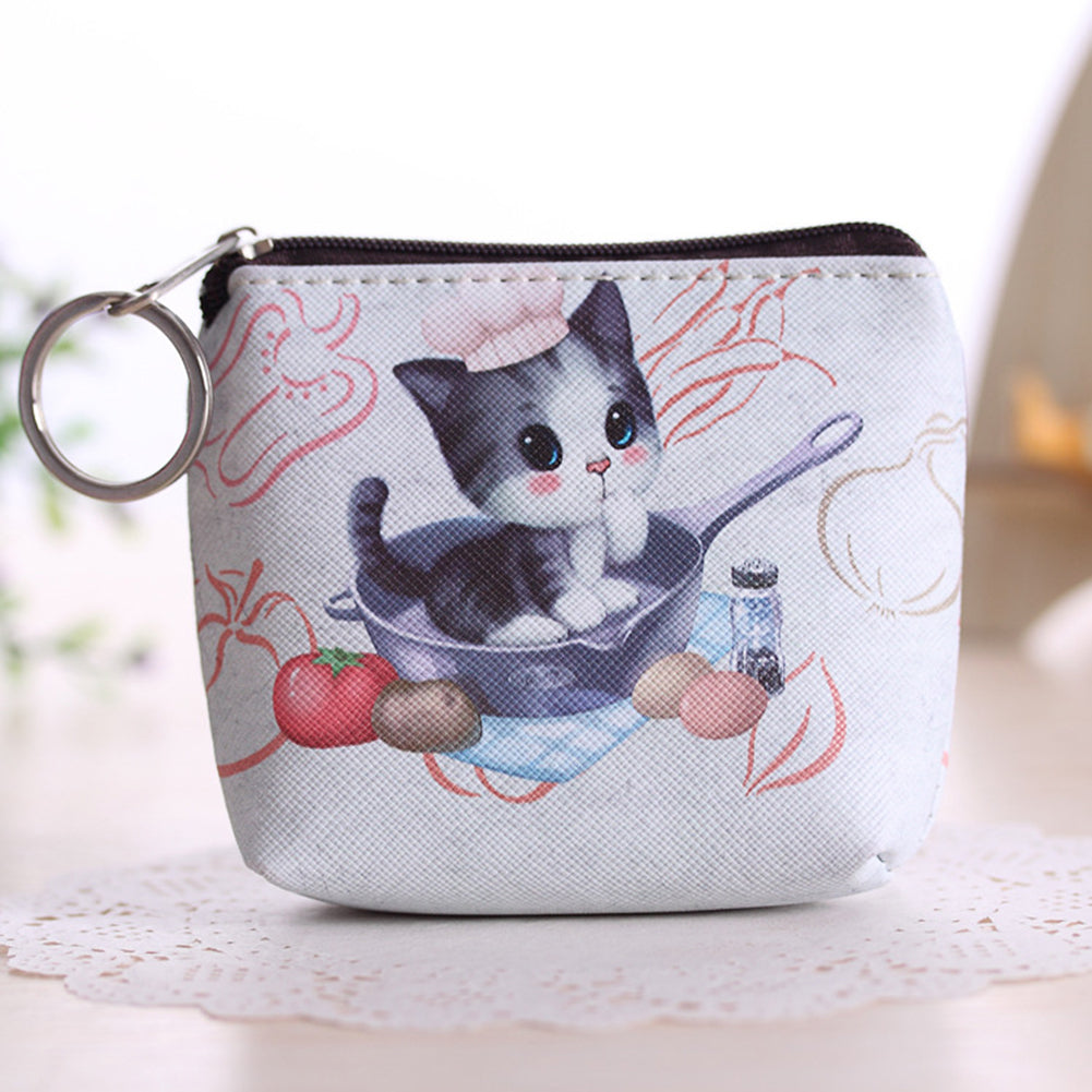 Women Girl Cute Dog Cat Faux Leather Clutch Short Coin Purse Zipper Wallet Gift