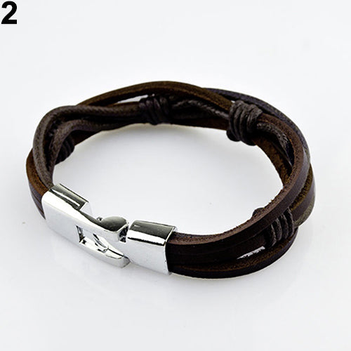 Men Surfer Hemp Faux Leather Hand Braided Multilayer Wristband Cuff Bracelet