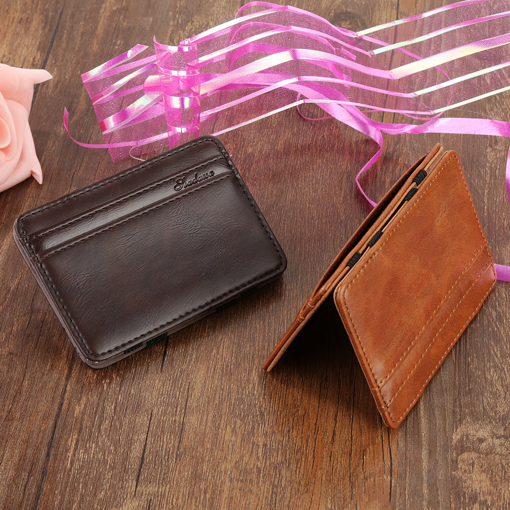 Men's Fashion Magic Faux Leather Slim Wallet Money Clip Card Holder Purse